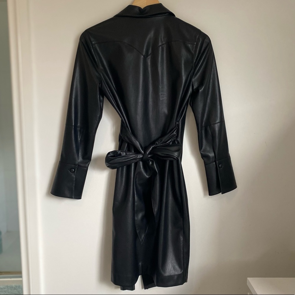 Nanushka Women Black Faux Vegan Leather Long Trench Coat Jacket Sz S - Picture 4 of 13